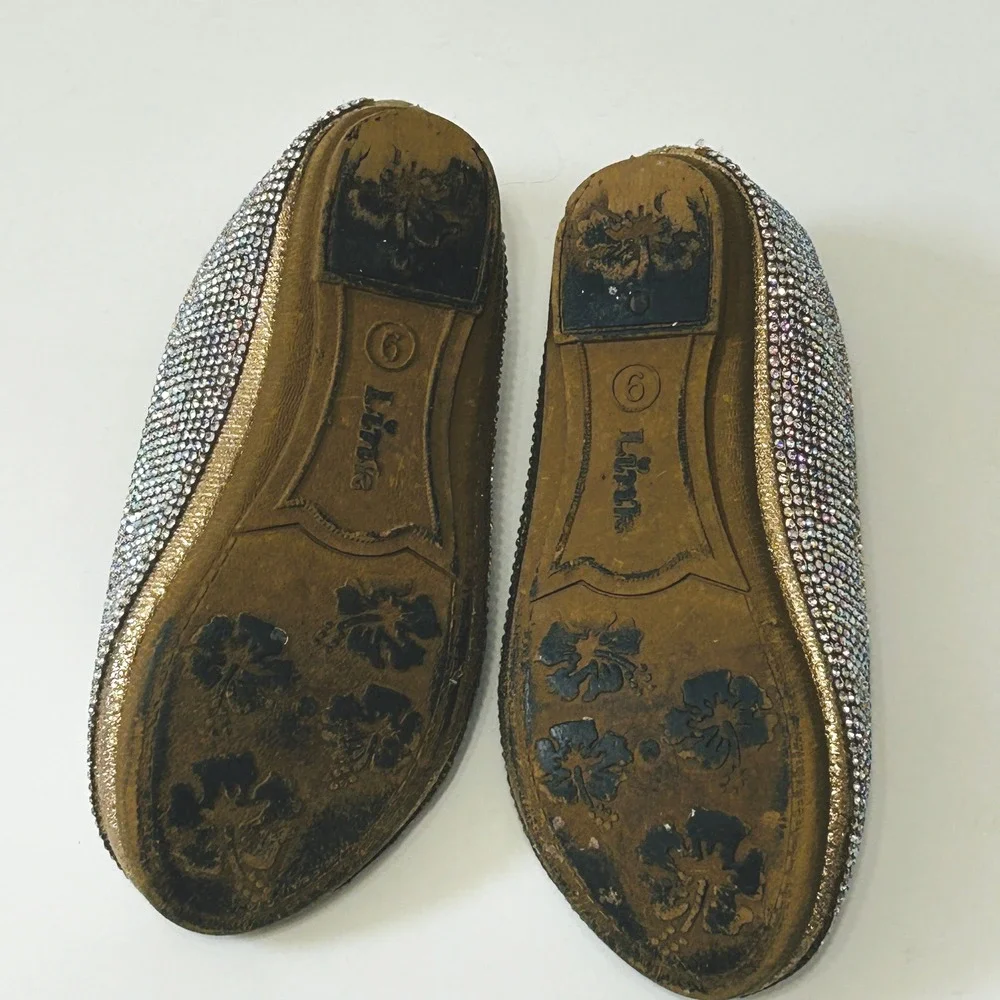 Link Comfort Girls Iridescent Rhinestone Slip On Flats Size 9 Sparkle Dance